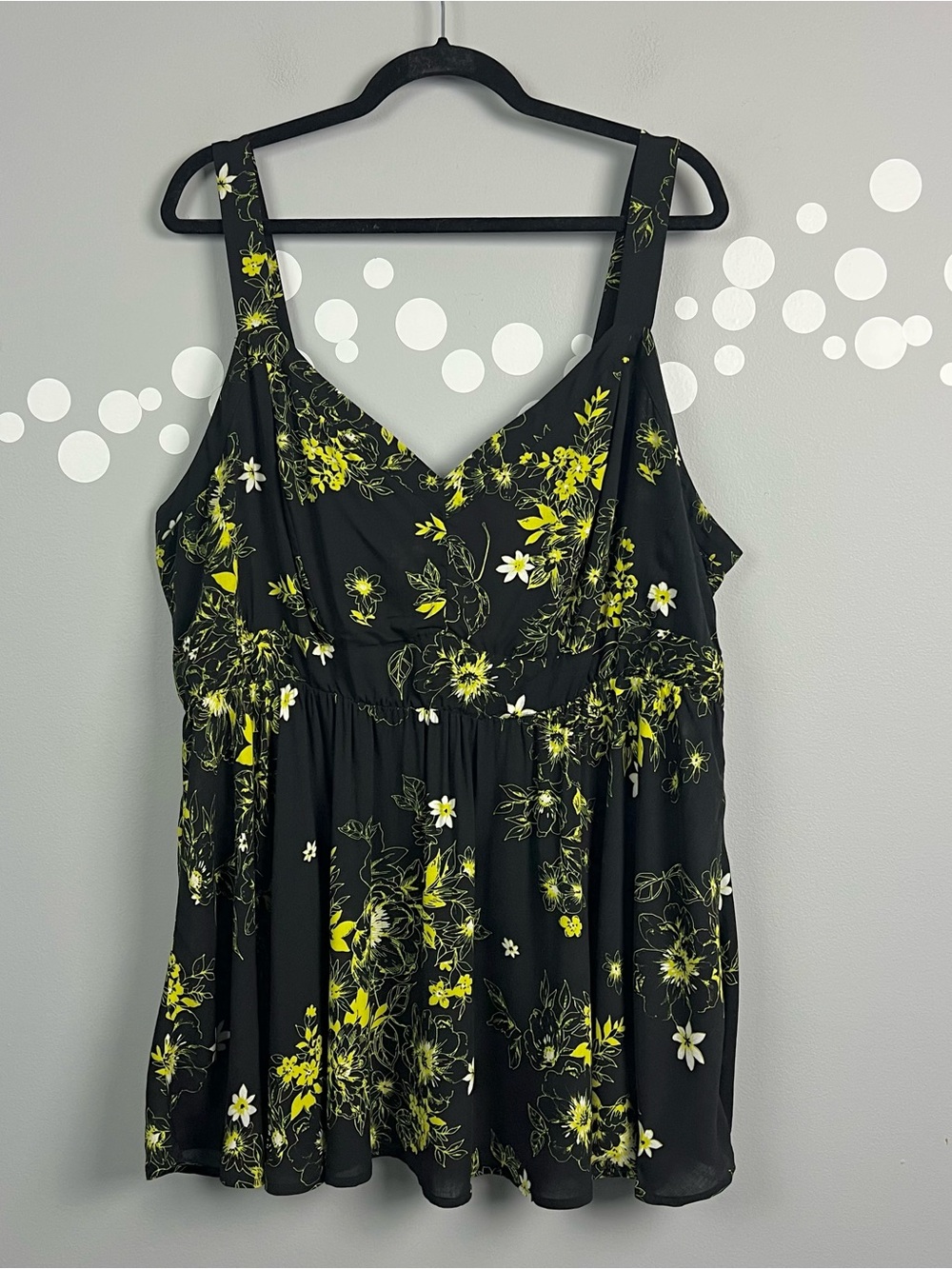 Torrid Floral Challis Peplum Cami Black Yellow V Neck Smocked Back Size 3X NWT